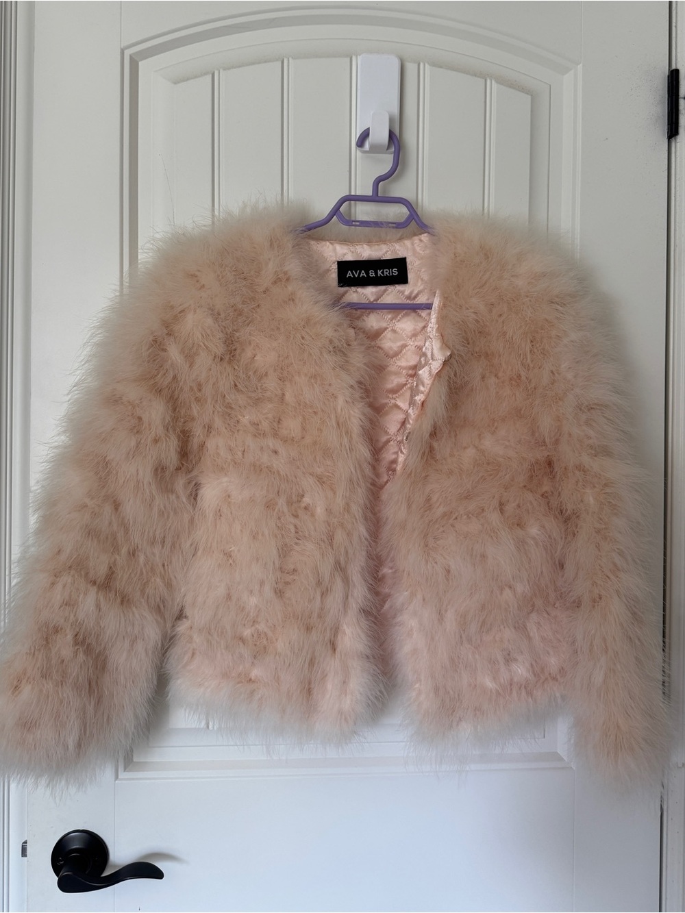 Ava & Kris Blush Pink Turkey Feather Cropped Jacket